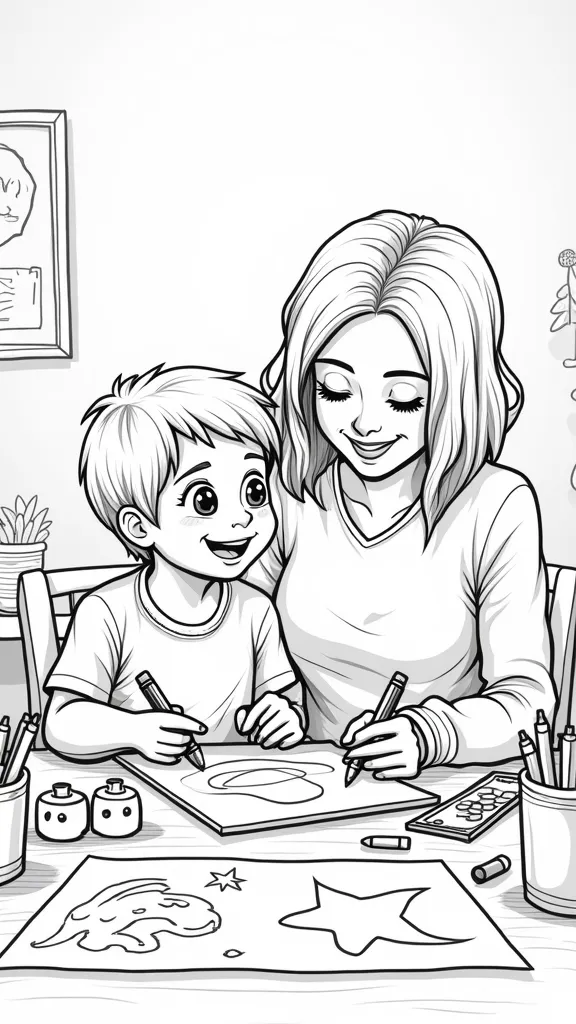 mother and son coloring pages